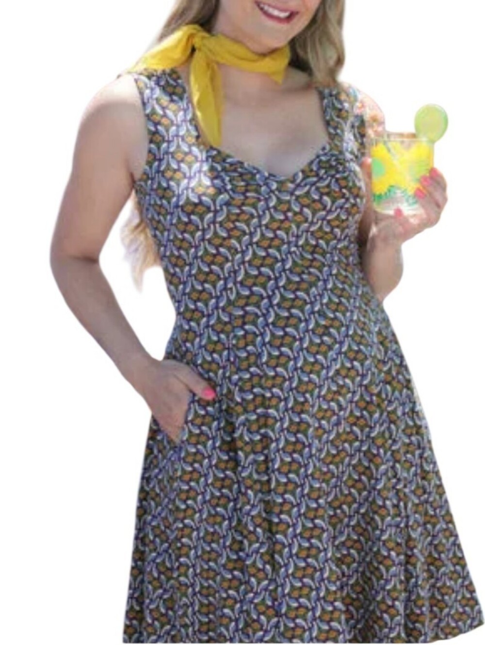 Effie's Heart Desired Dress Love Dove Print Pockets Fit & Flare Cotton Sz S